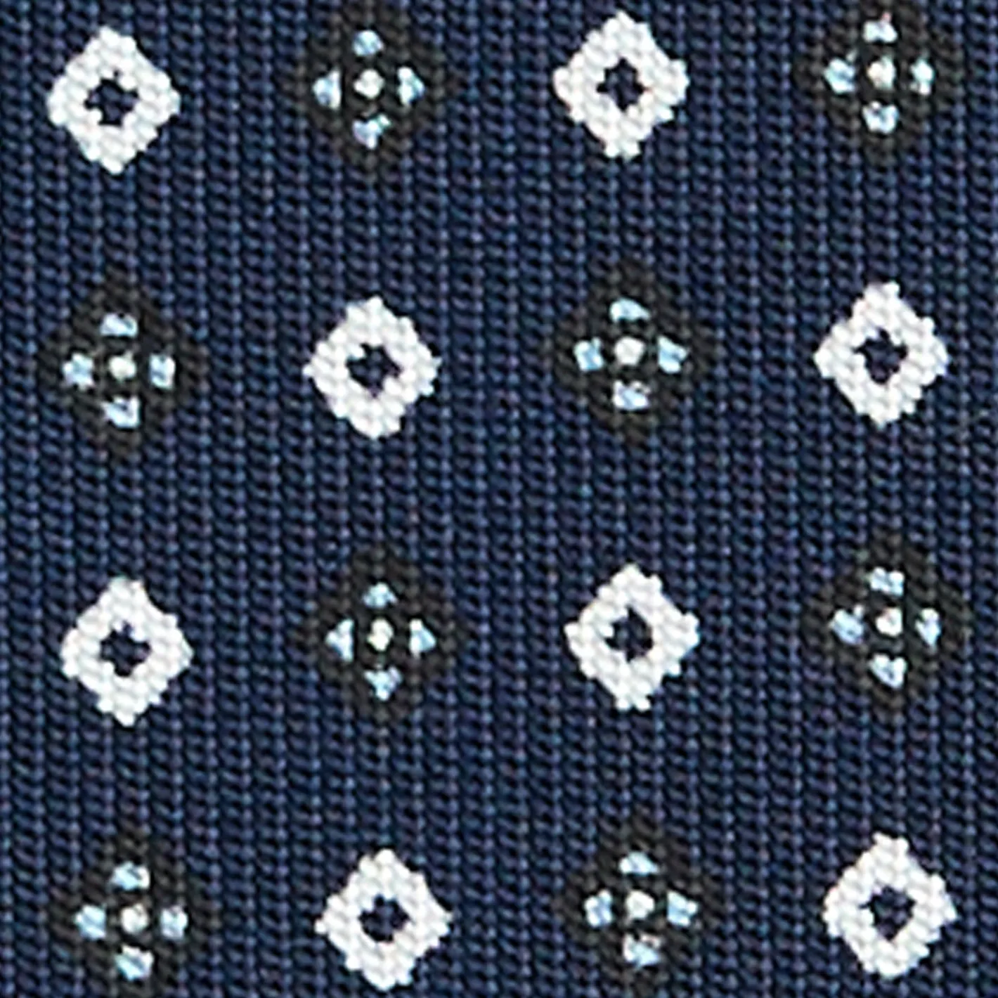 E.Marinella CRAVATTA SARTORIALE CLASSICA IN SETA BLU SCURO Microfantasia fiore New