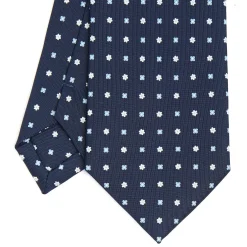 E.Marinella CRAVATTA SARTORIALE CLASSICA IN SETA BLU SCURO Microfantasia fiore New