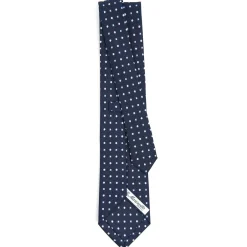 E.Marinella CRAVATTA SARTORIALE CLASSICA IN SETA BLU SCURO Microfantasia fiore New