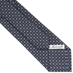 E.Marinella CRAVATTA SARTORIALE CLASSICA IN SETA BLU SCURO Microfantasia fiore Outlet