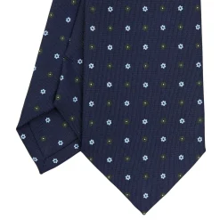 E.Marinella CRAVATTA SARTORIALE CLASSICA IN SETA BLU SCURO Microfantasia fiore