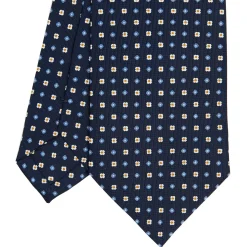 E.Marinella CRAVATTA SARTORIALE CLASSICA IN SETA BLU SCURO Microfantasia fiore Discount