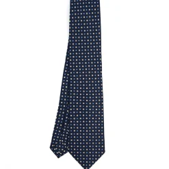 E.Marinella CRAVATTA SARTORIALE CLASSICA IN SETA BLU SCURO Microfantasia fiore Discount