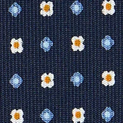 E.Marinella CRAVATTA SARTORIALE CLASSICA IN SETA BLU SCURO Microfantasia fiore Discount