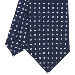 E.Marinella CRAVATTA SARTORIALE CLASSICA IN SETA BLU SCURO Microfantasia fiore New