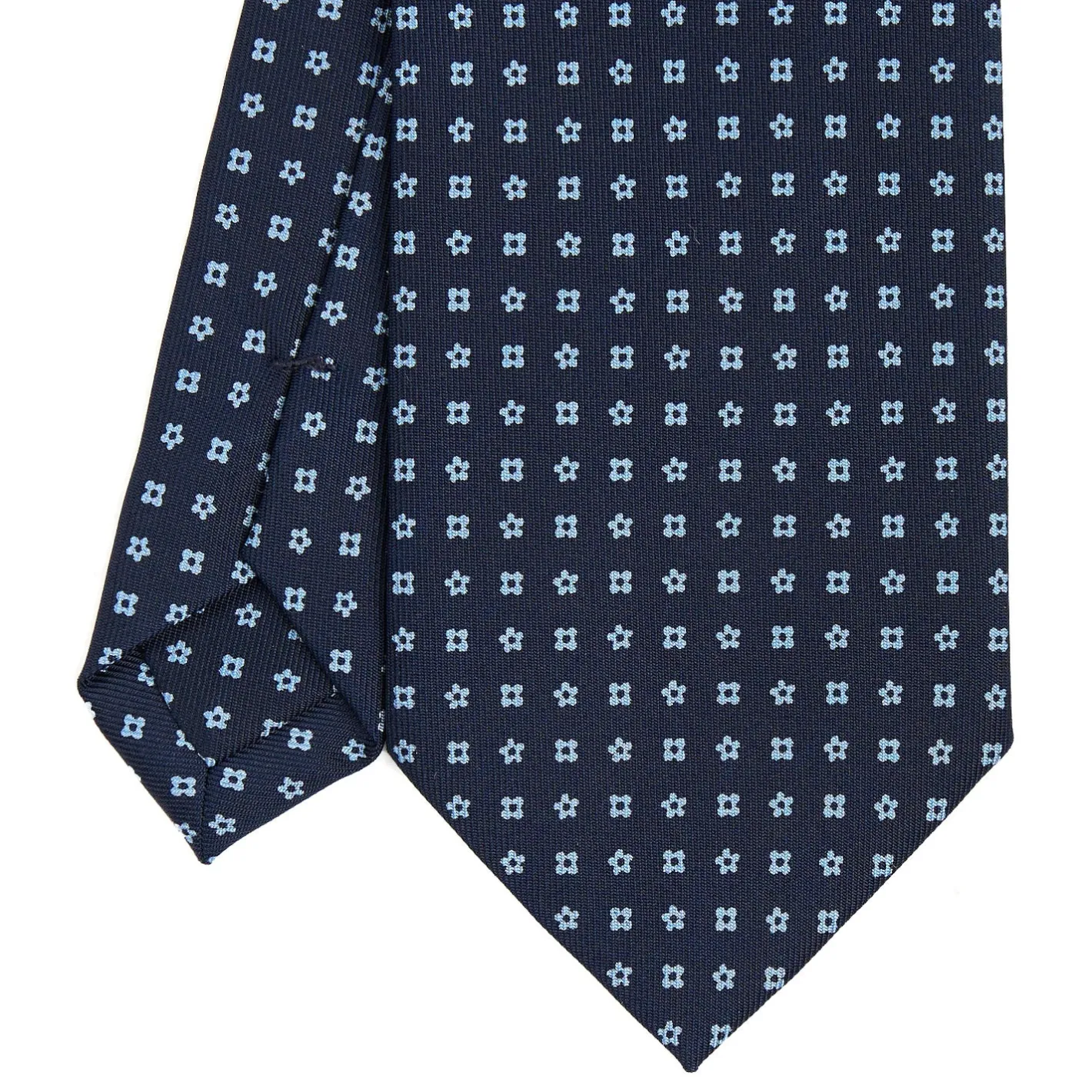 E.Marinella CRAVATTA SARTORIALE CLASSICA IN SETA BLU SCURO Microfantasia fiore Clearance