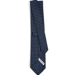 E.Marinella CRAVATTA SARTORIALE CLASSICA IN SETA BLU SCURO Microfantasia fiore Clearance