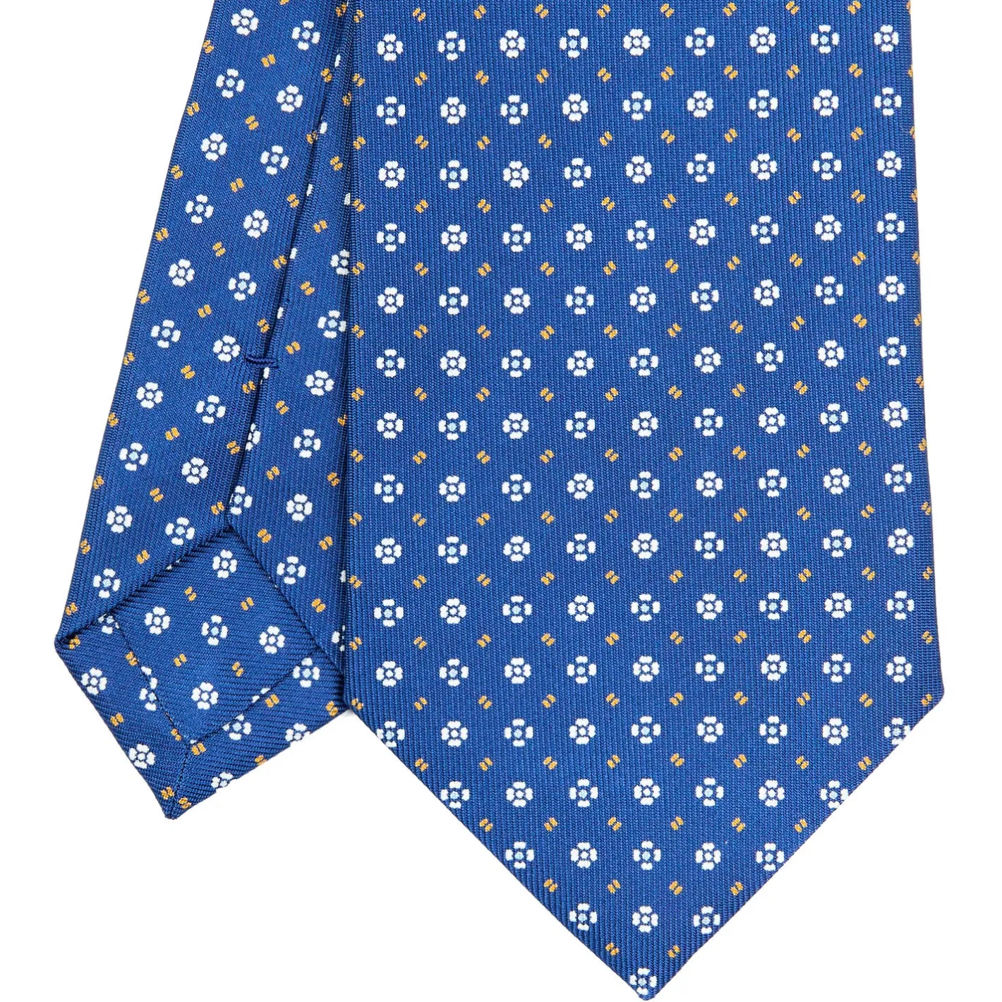 E.Marinella CRAVATTA SARTORIALE CLASSICA IN SETA BLU Microfantasia fiore Clearance