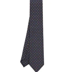 E.Marinella CRAVATTA SARTORIALE CLASSICA IN SETA BLU SCURO Microfantasia fiore Clearance