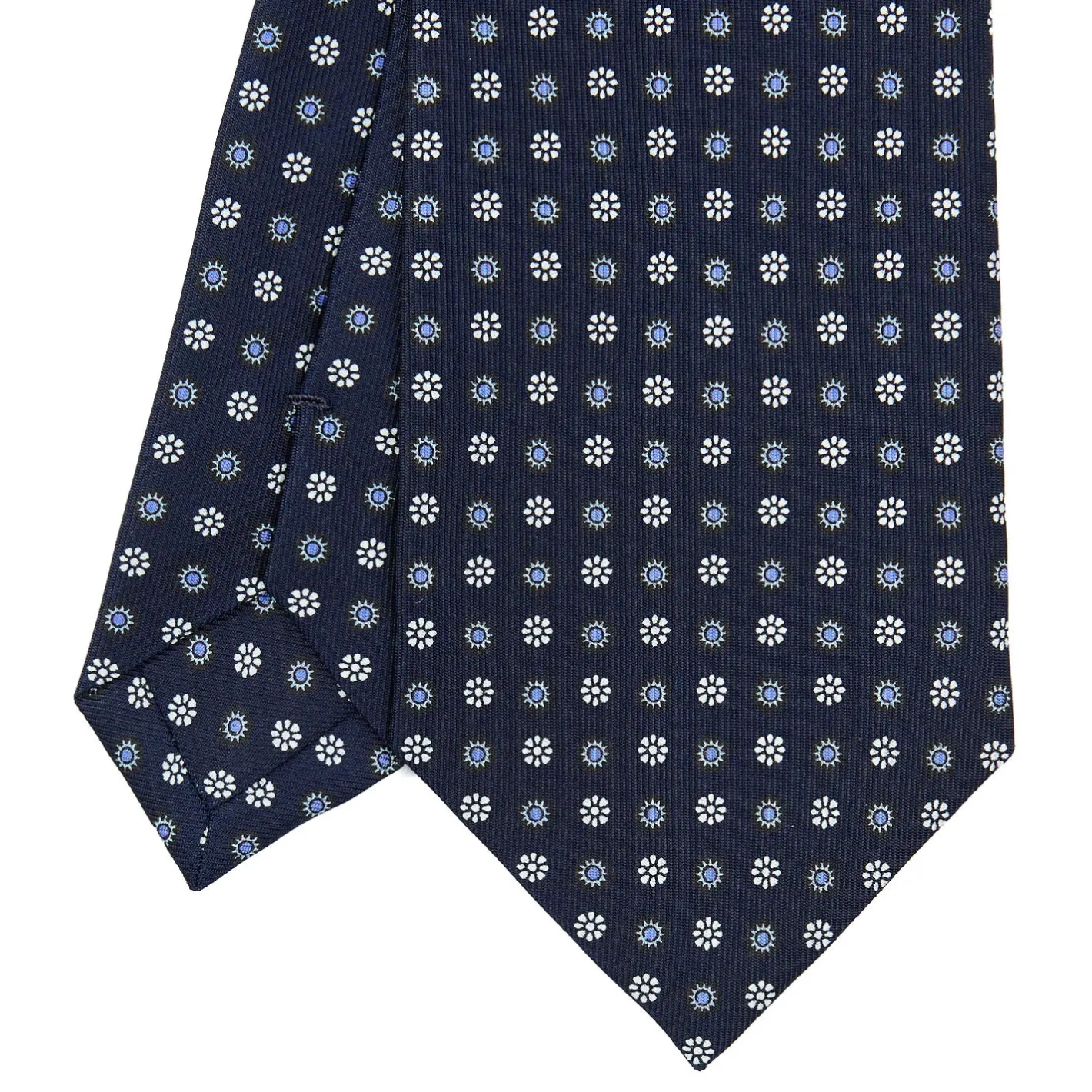E.Marinella CRAVATTA SARTORIALE CLASSICA IN SETA BLU SCURO Microfantasia fiore Outlet