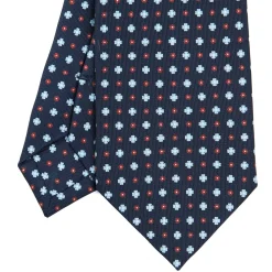 E.Marinella CRAVATTA SARTORIALE CLASSICA IN SETA BLU SCURO Microfantasia fiore Discount