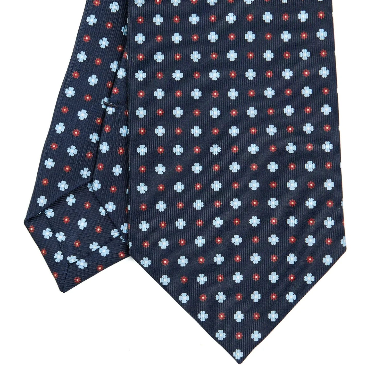 E.Marinella CRAVATTA SARTORIALE CLASSICA IN SETA BLU SCURO Microfantasia fiore Discount