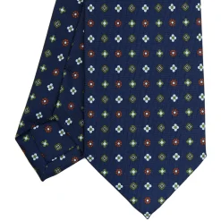 E.Marinella CRAVATTA SARTORIALE CLASSICA IN SETA BLU SCURO Microfantasia fiore New