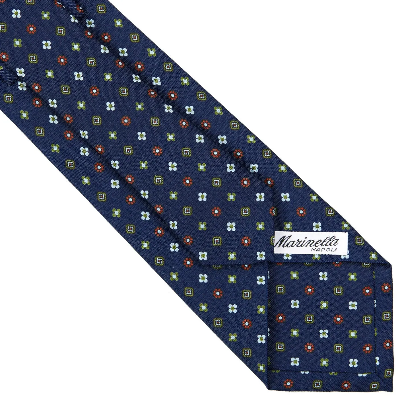 E.Marinella CRAVATTA SARTORIALE CLASSICA IN SETA BLU SCURO Microfantasia fiore New