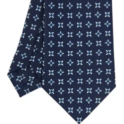 E.Marinella CRAVATTA SARTORIALE CLASSICA IN SETA BLU SCURO Microfantasia fiore Best