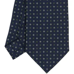 E.Marinella CRAVATTA SARTORIALE CLASSICA IN SETA BLU SCURO Microfantasia fiore New