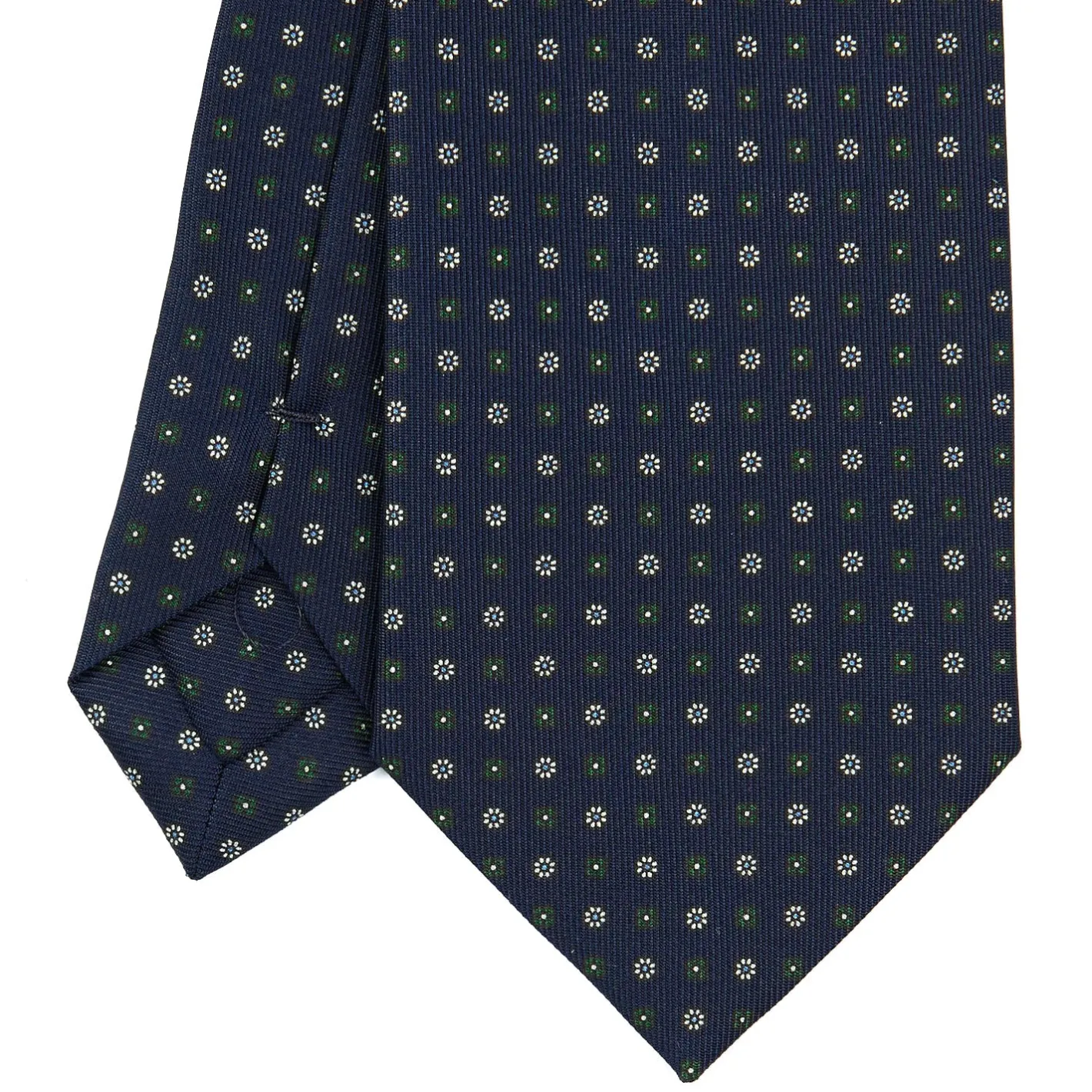 E.Marinella CRAVATTA SARTORIALE CLASSICA IN SETA BLU SCURO Microfantasia fiore New