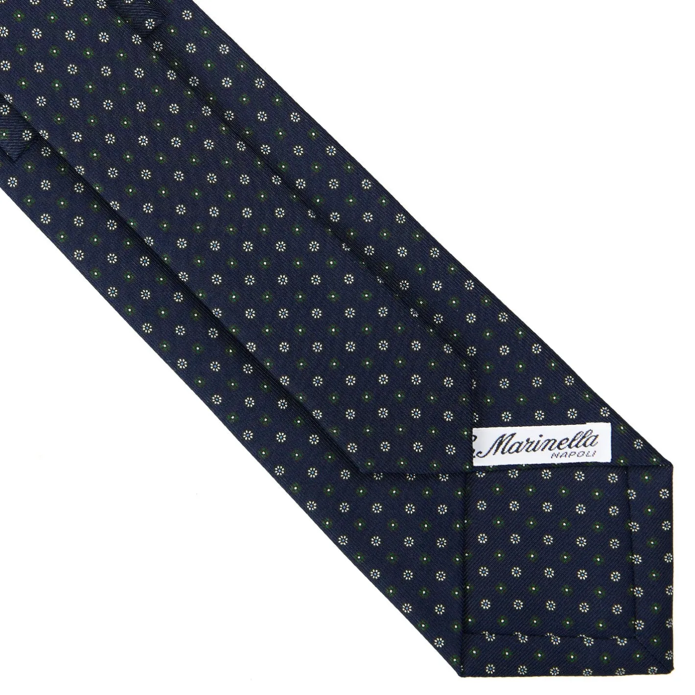 E.Marinella CRAVATTA SARTORIALE CLASSICA IN SETA BLU SCURO Microfantasia fiore New