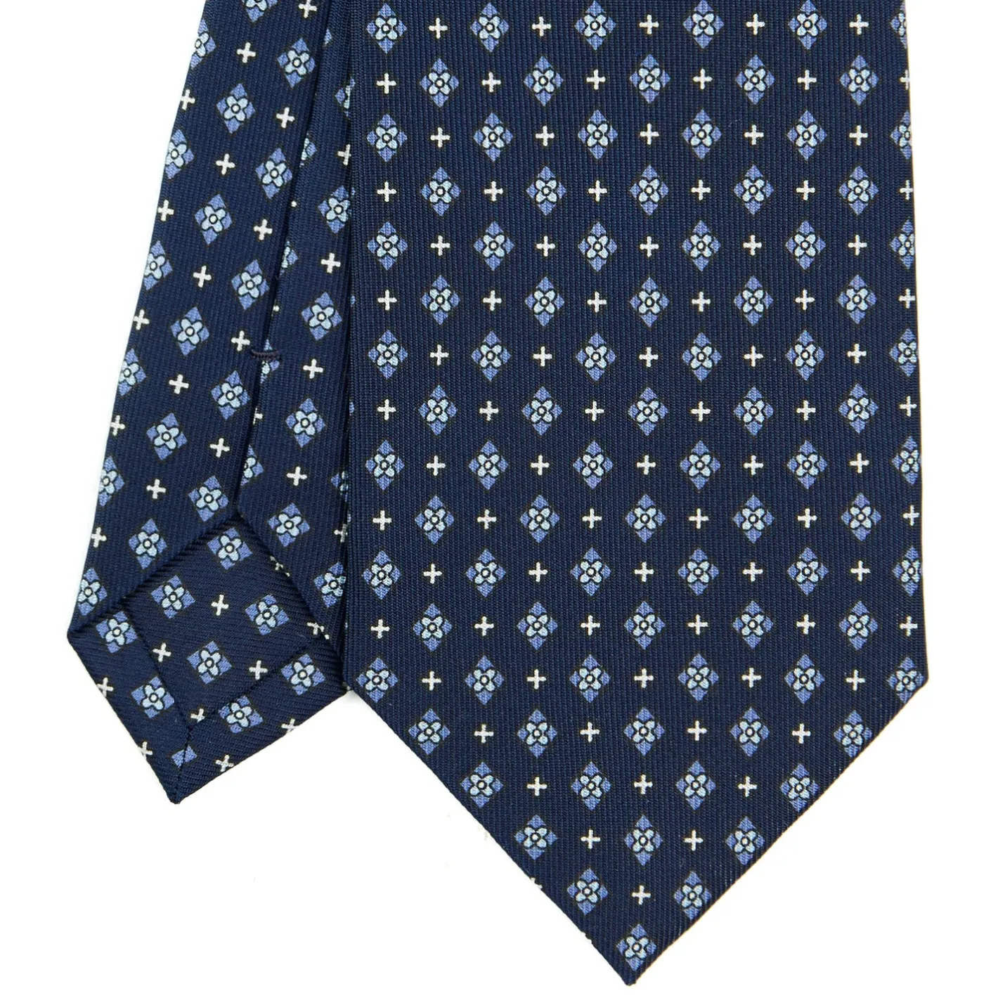E.Marinella CRAVATTA SARTORIALE CLASSICA IN SETA BLU SCURO Microfantasia fiore Hot