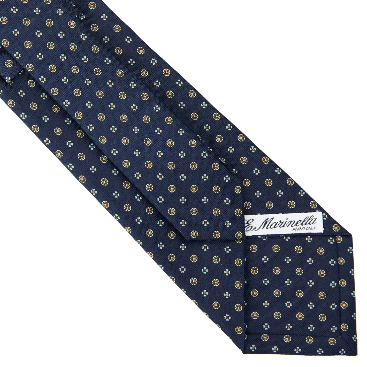E.Marinella CRAVATTA SARTORIALE CLASSICA IN SETA BLU SCURO Microfantasia fiore Discount