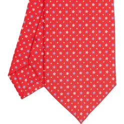 E.Marinella CRAVATTA SARTORIALE CLASSICA IN SETA ROSSA Microfantasia fiore Clearance