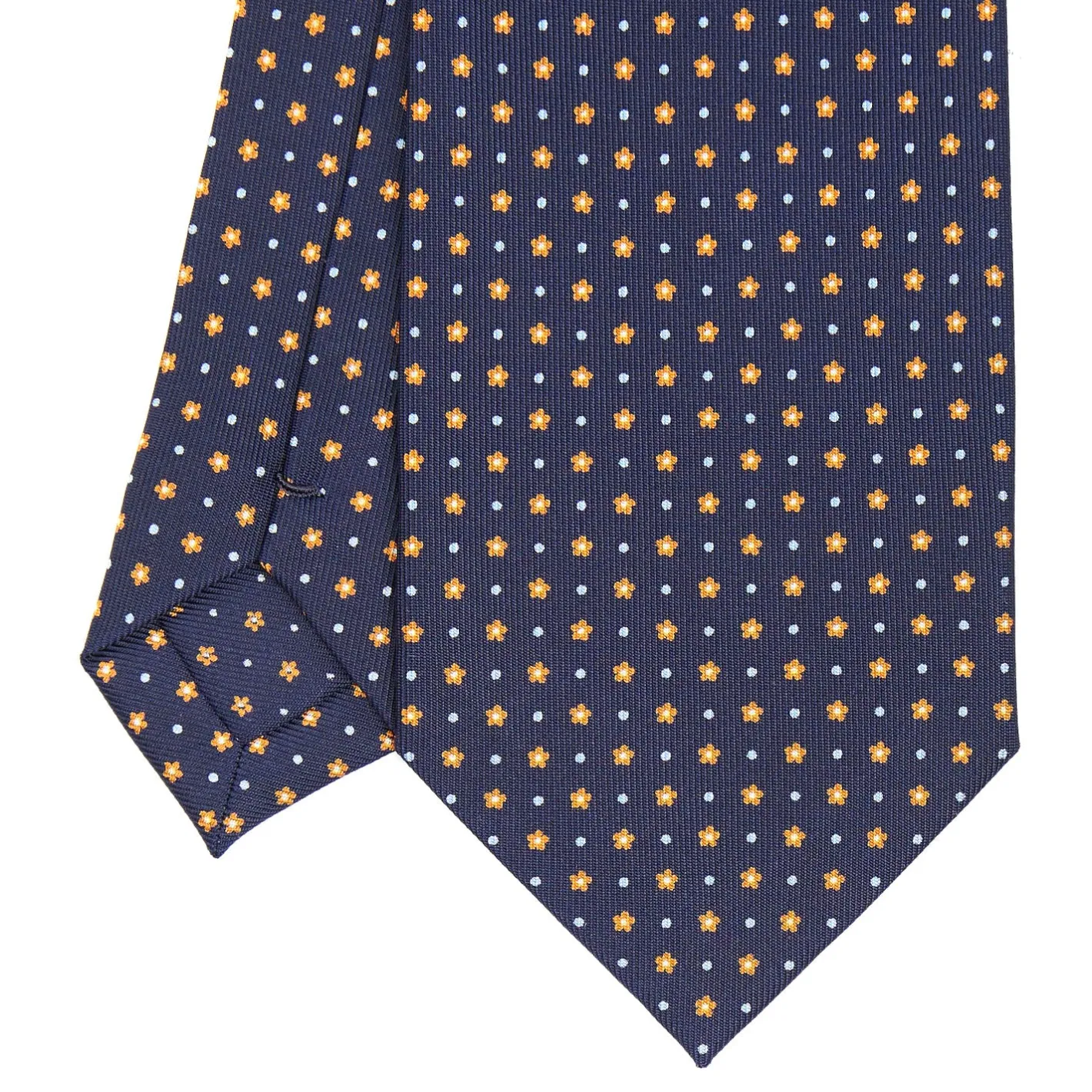 E.Marinella CRAVATTA SARTORIALE CLASSICA IN SETA BLU SCURO Microfantasia fiore Discount