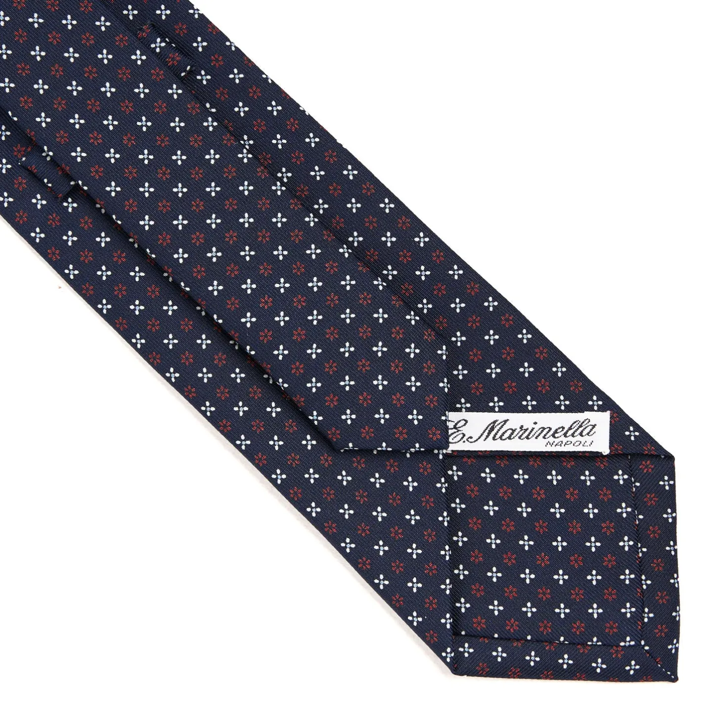 E.Marinella CRAVATTA SARTORIALE CLASSICA IN SETA BLU SCURO Microfantasia fiore