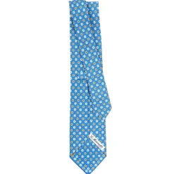 E.Marinella CRAVATTA SARTORIALE CLASSICA IN SETA AZZURRA Microfantasia fiore Clearance