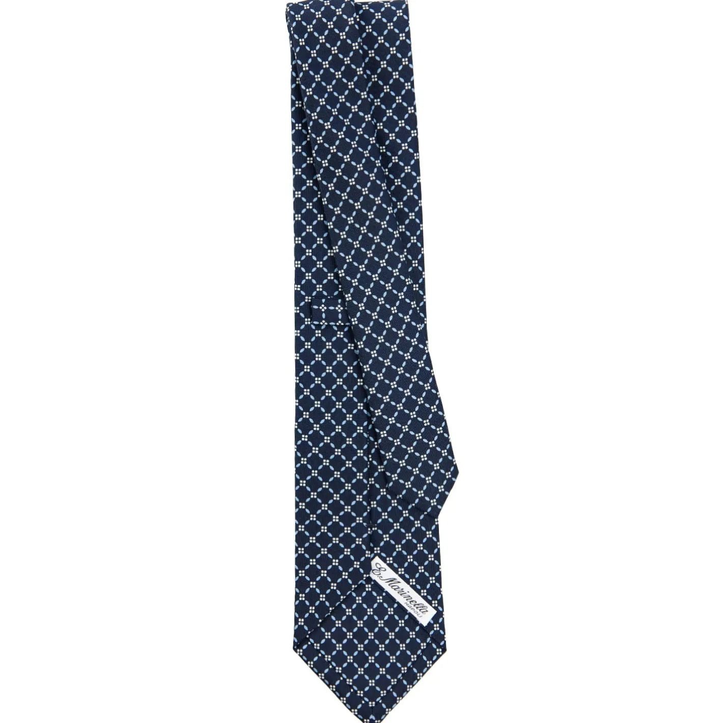 E.Marinella CRAVATTA SARTORIALE CLASSICA IN SETA BLU SCURO Microfantasia fiore Discount