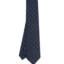 E.Marinella CRAVATTA SARTORIALE CLASSICA IN SETA BLU SCURO Microfantasia fiore Clearance