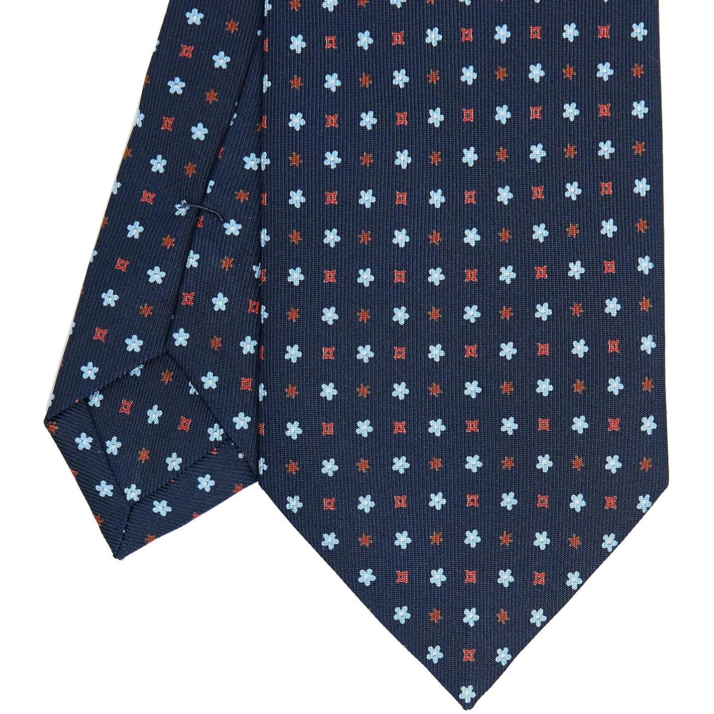 E.Marinella CRAVATTA SARTORIALE CLASSICA IN SETA BLU SCURO Microfantasia fiore Hot
