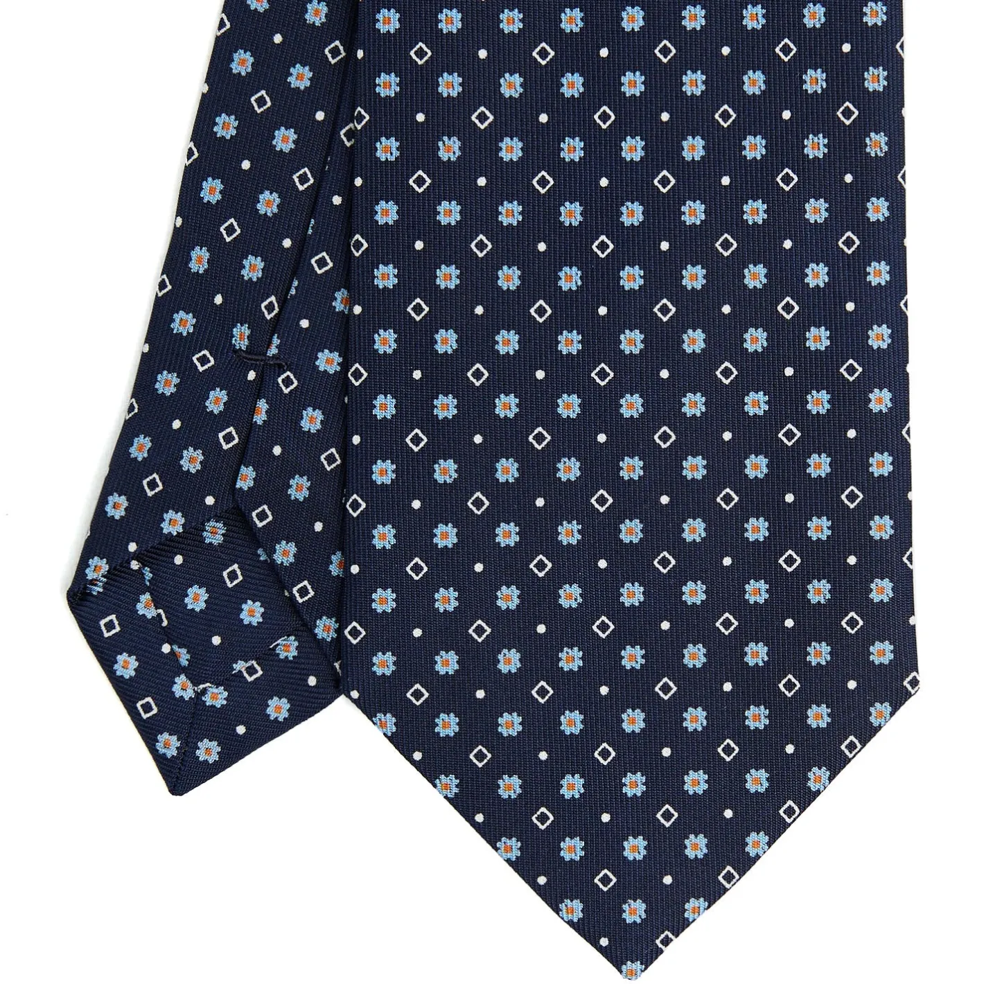 E.Marinella CRAVATTA SARTORIALE CLASSICA IN SETA BLU SCURO Microfantasia fiore Outlet