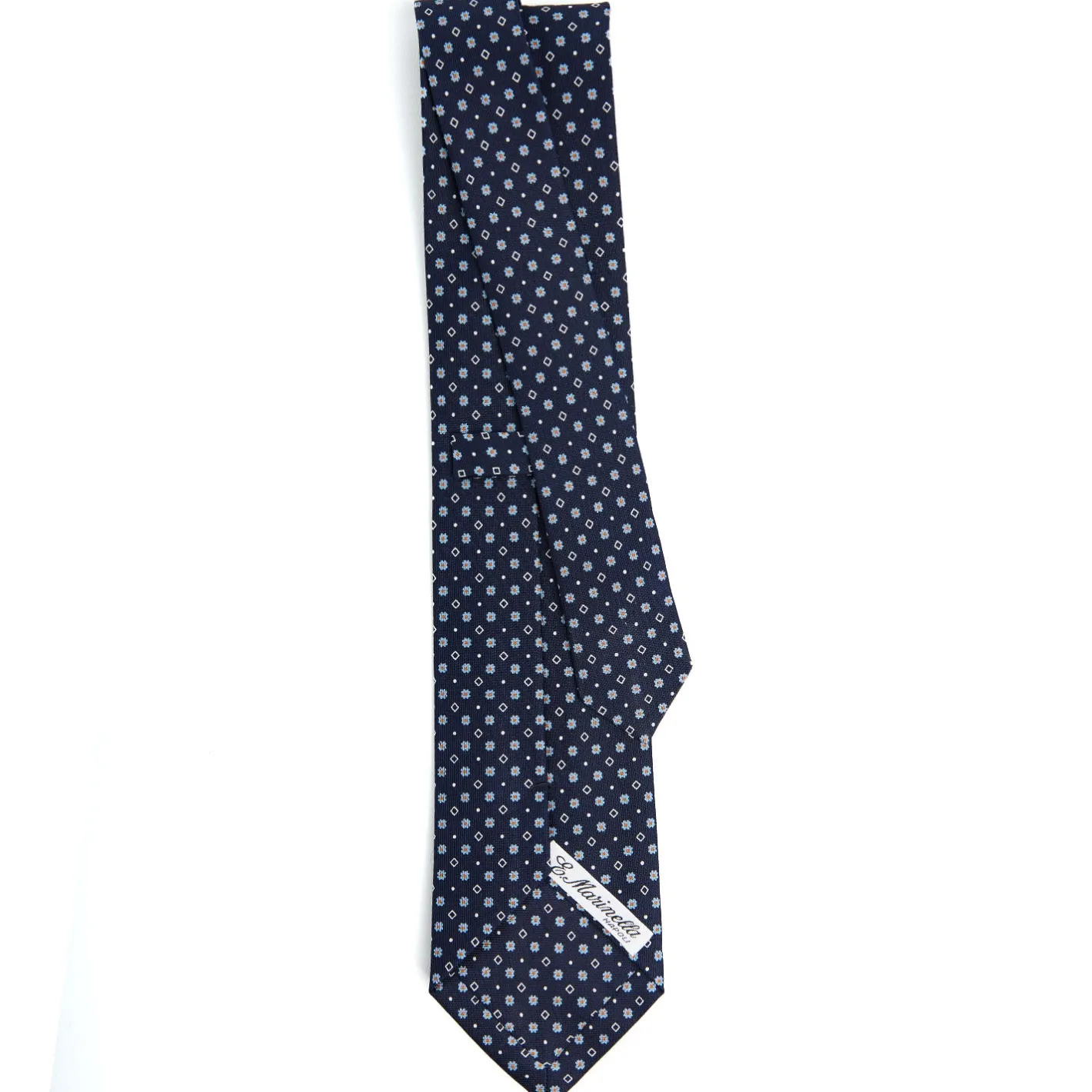E.Marinella CRAVATTA SARTORIALE CLASSICA IN SETA BLU SCURO Microfantasia fiore Outlet