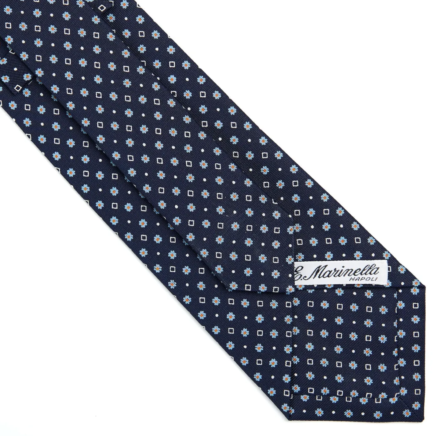 E.Marinella CRAVATTA SARTORIALE CLASSICA IN SETA BLU SCURO Microfantasia fiore Outlet