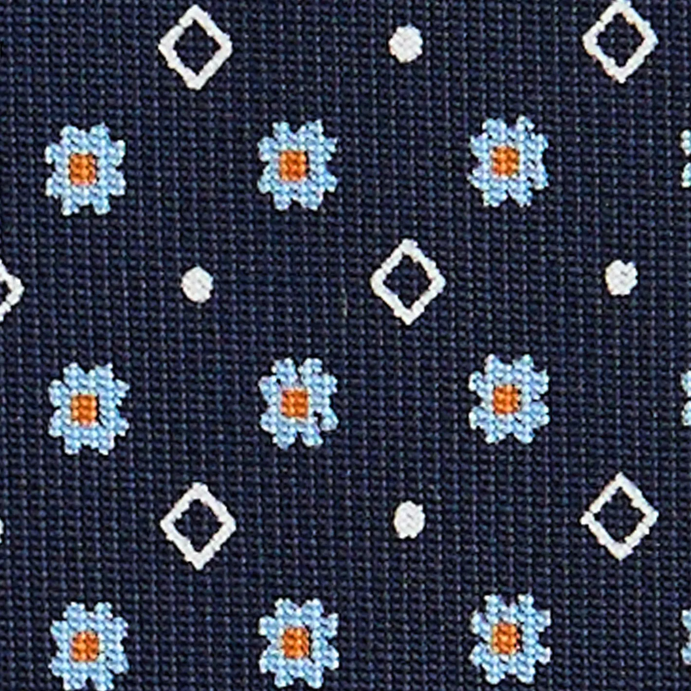 E.Marinella CRAVATTA SARTORIALE CLASSICA IN SETA BLU SCURO Microfantasia fiore Outlet
