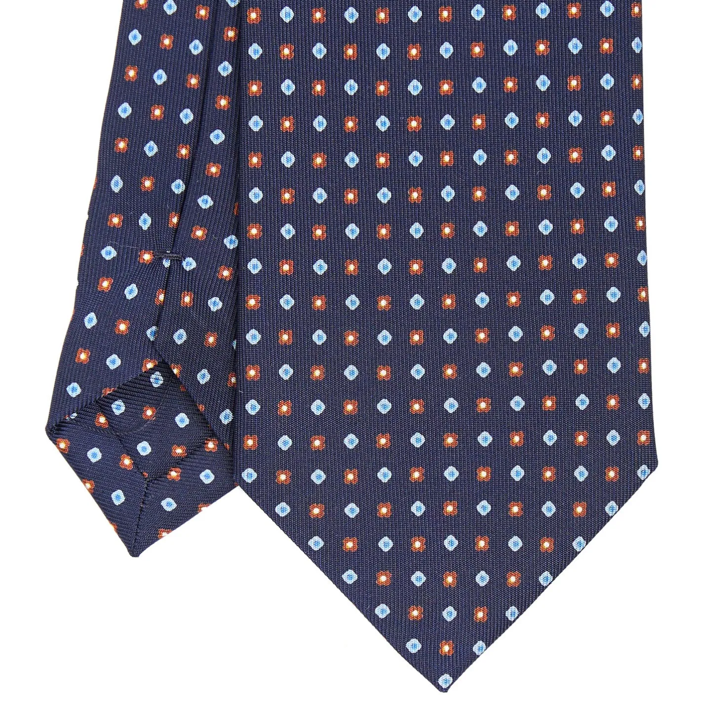 E.Marinella CRAVATTA SARTORIALE CLASSICA IN SETA BLU SCURO Microfantasia fiore New
