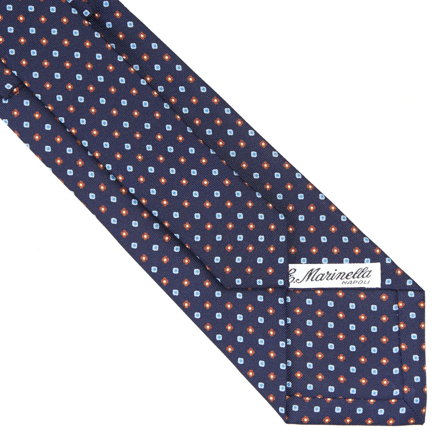 E.Marinella CRAVATTA SARTORIALE CLASSICA IN SETA BLU SCURO Microfantasia fiore New