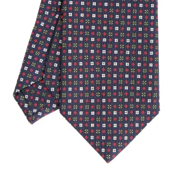 E.Marinella CRAVATTA SARTORIALE CLASSICA IN SETA BLU SCURO Microfantasia fiore Clearance