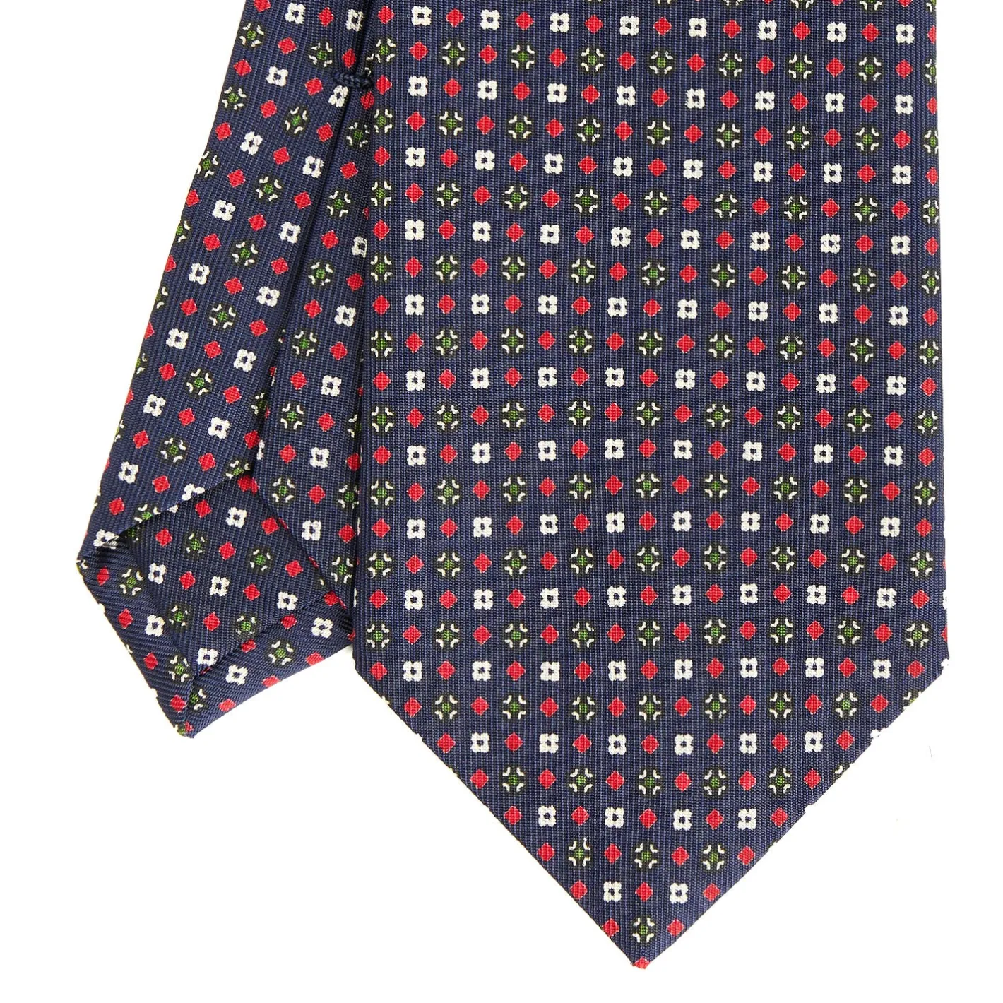 E.Marinella CRAVATTA SARTORIALE CLASSICA IN SETA BLU SCURO Microfantasia fiore Clearance