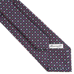 E.Marinella CRAVATTA SARTORIALE CLASSICA IN SETA BLU SCURO Microfantasia fiore Clearance