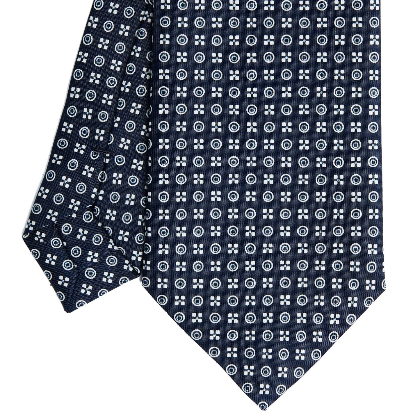 E.Marinella CRAVATTA SARTORIALE CLASSICA IN SETA BLU SCURO Microfantasia fiore Best