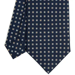 E.Marinella CRAVATTA SARTORIALE CLASSICA IN SETA BLU SCURO Microfantasia fiore New