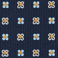 E.Marinella CRAVATTA SARTORIALE CLASSICA IN SETA BLU SCURO Microfantasia fiore New