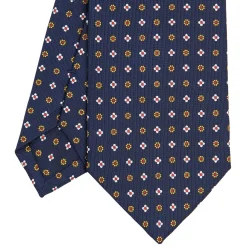 E.Marinella CRAVATTA SARTORIALE CLASSICA IN SETA BLU SCURO Microfantasia fiore Clearance