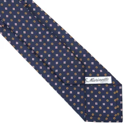 E.Marinella CRAVATTA SARTORIALE CLASSICA IN SETA BLU SCURO Microfantasia fiore Clearance
