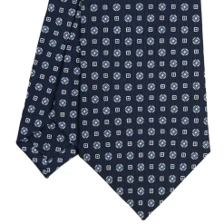 E.Marinella CRAVATTA SARTORIALE CLASSICA IN SETA BLU SCURO Microfantasia fiore Outlet