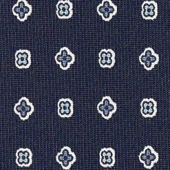 E.Marinella CRAVATTA SARTORIALE CLASSICA IN SETA BLU SCURO Microfantasia fiore