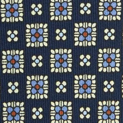 E.Marinella CRAVATTA SARTORIALE CLASSICA IN SETA BLU SCURO Microfantasia fiore Sale