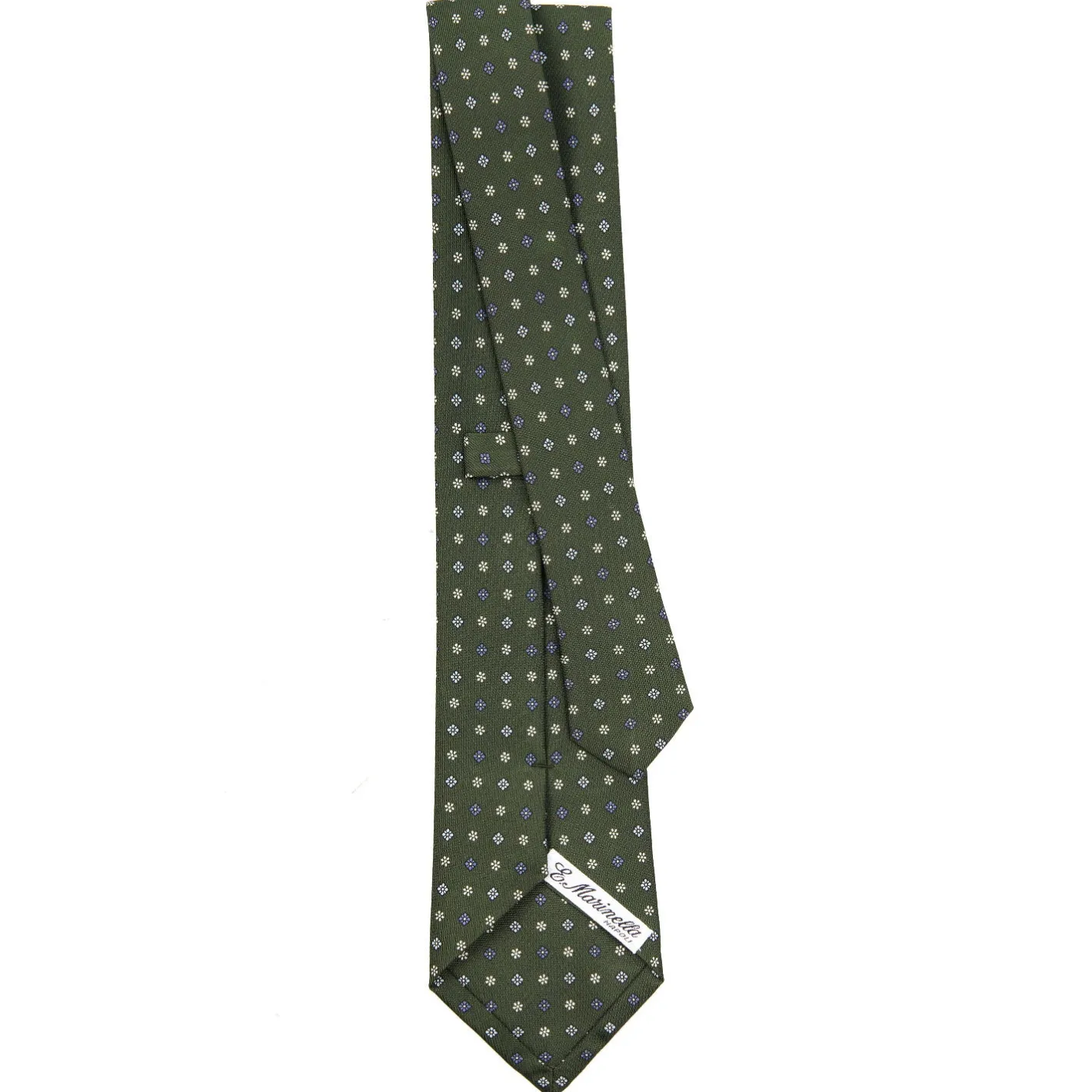 E.Marinella CRAVATTA SARTORIALE CLASSICA IN SETA VERDE OLIVA Microfantasia fiore Discount