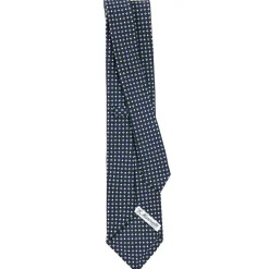 E.Marinella CRAVATTA SARTORIALE CLASSICA IN SETA BLU SCURO Microfantasia fiore New